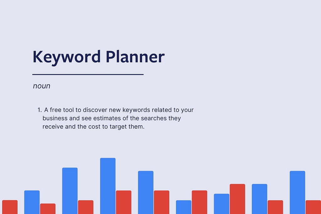 The definition of keyword planner accompanied by a graph representing the keyword planner search volume trends. 