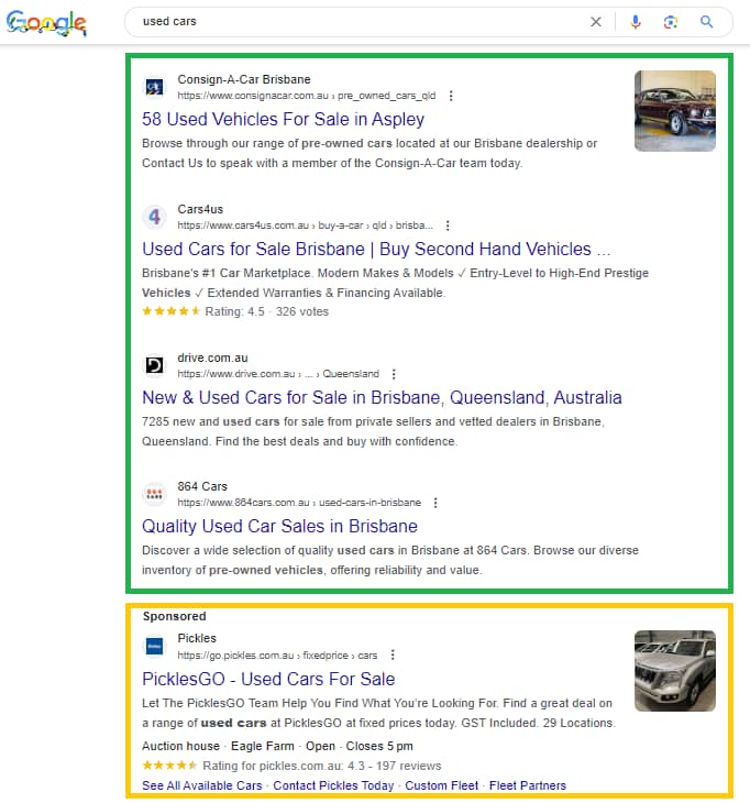 Example of Google text paid ads at the bottom of the page in Search